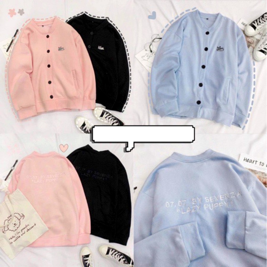 ÁO CARDIGAN NỈ NGOẠI Thêu Puppy (HD1910 - Kèm Ảnh Thật)