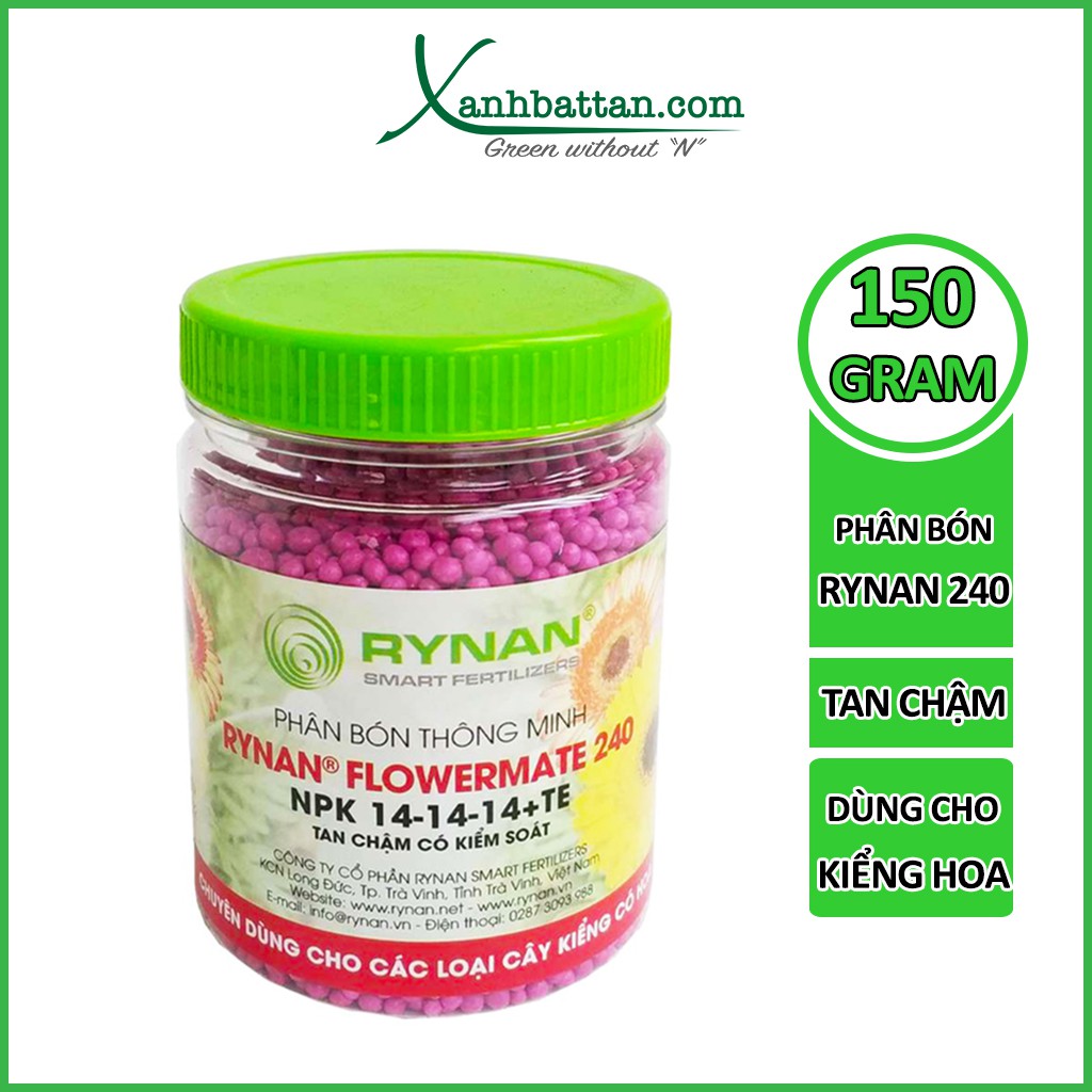 Phân tan chậm thông minh RYNAN 240 dưỡng cây, dưỡng hoa lâu tàn dùng cho hoa kiểng