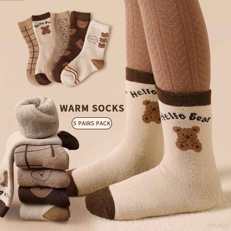 5 PCS / Set Baby Boys Girls Winter Socks Children Comfortable Autumn Terry Socks Kids Cartoon Socks Toddler Cotton Socks