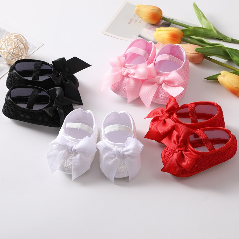 Giày công chúa đế mềm đính nơ và băng đô cho bé gái 0-18 tháng tuổi