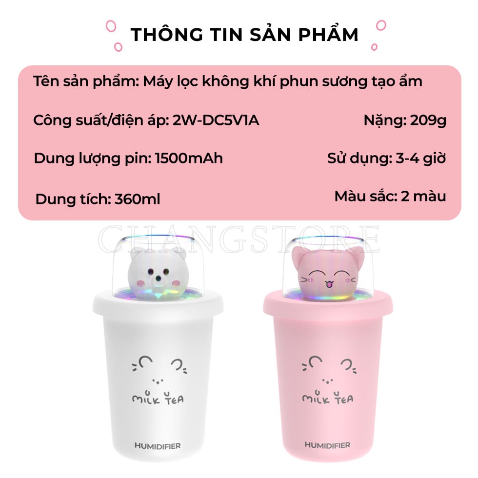 Máy Tạo Độ Ẩm Phun Sương Văn Phòng, Máy Lọc Không Khí Hình Cốc Trà Sữa Dễ Thương