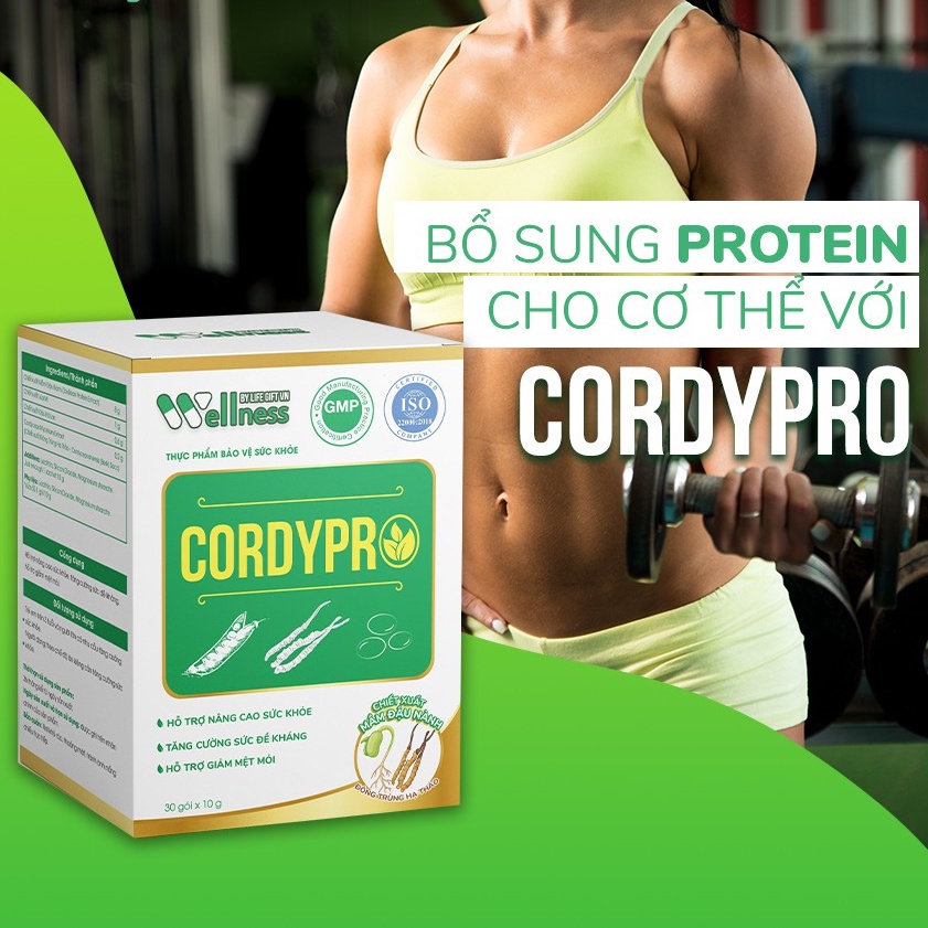 Thực phẩm bảo vệ sức khoẻ Protein thực vật Cordypro, giảm mệt mỏi tăng cường sức đề kháng, hộp 30 gói