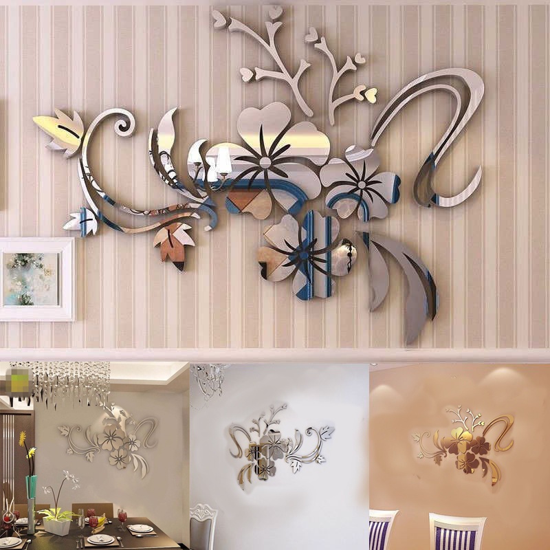 Sticker Dán Tường Bằng Acrylic Với Họa Tiết Hoa 3D Hiệu Ứng Gương