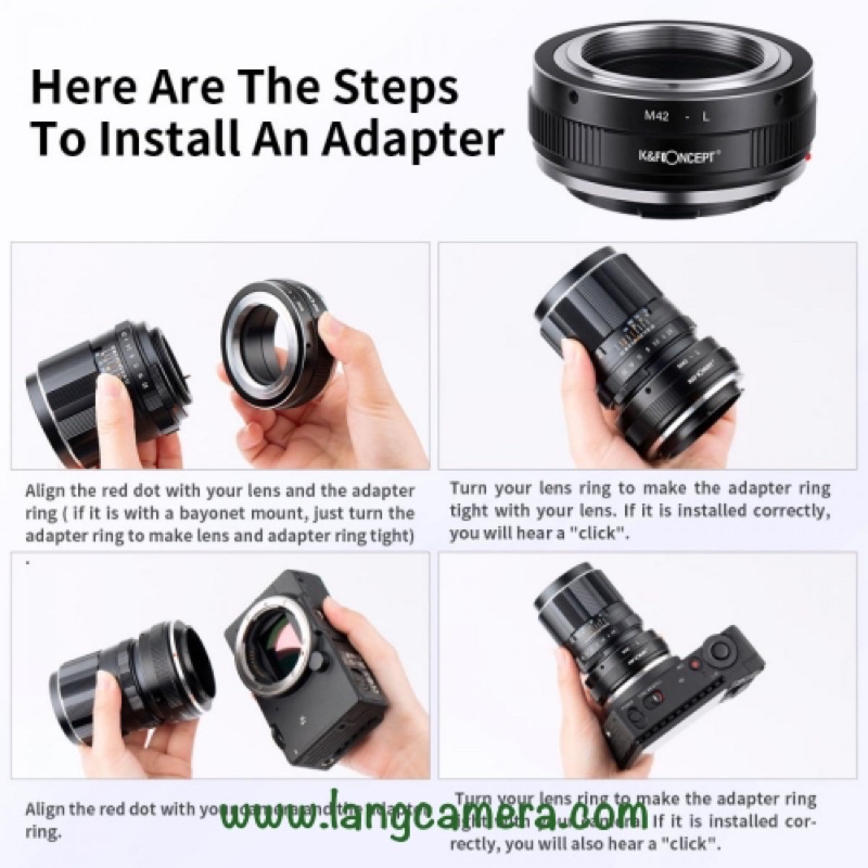 Ngàm chuyển M42- SL hiệu K&amp;F Concept (sử dụng lens M42 trên máy Lumix, Leica, Sigma ngàm L)