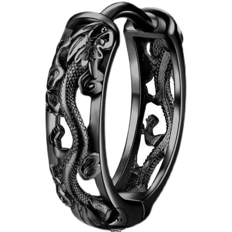 Bông tai bạc nam dáng tròn kiểu rồng bay Dragonfly 12mm – khuyên tai bạc ViVi_Gift