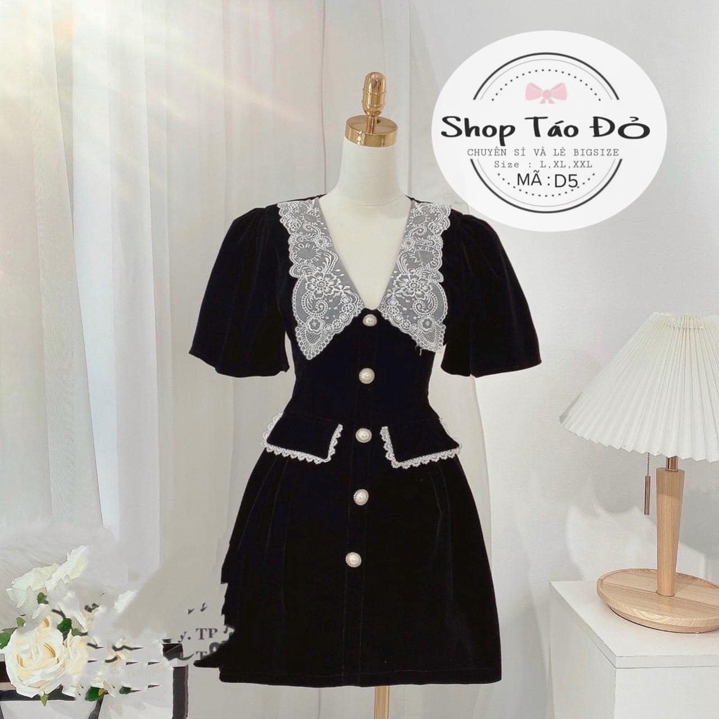 ĐẦM NHUNG CỔ REN XÒE NHẸ SANG TRỌNG, ĐẲNG CẤP CHO CÁC NÀNG D5  🥰