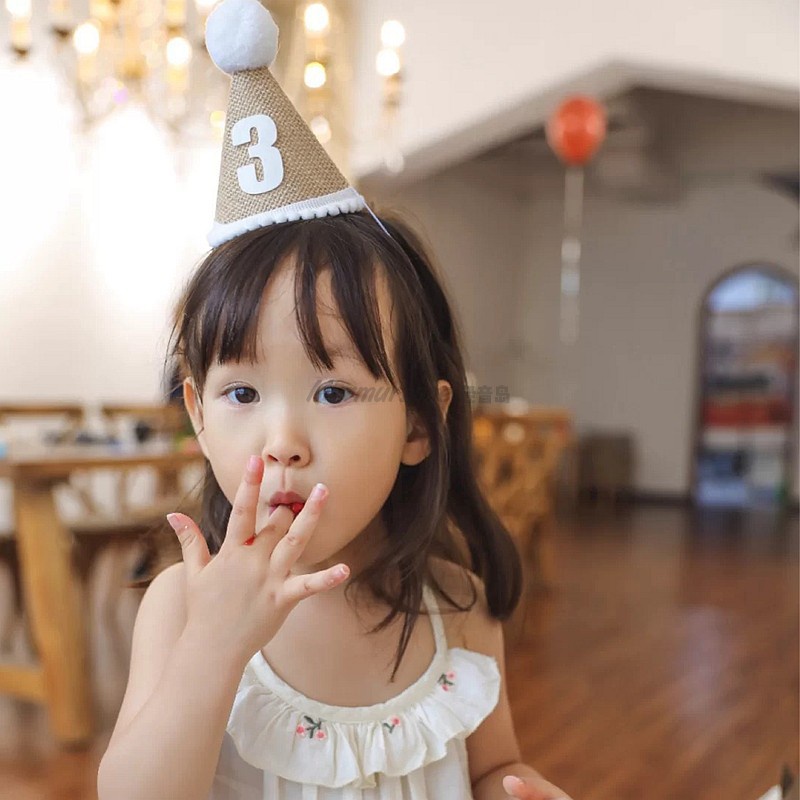 Mũ sinh nhật vải cói nâu 3D Hàn Quốc Kem Shop, mũ cói sinh nhật vintage dễ thương - Kemshop K120