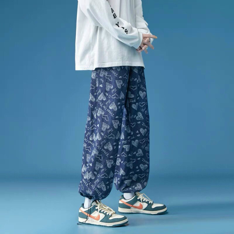 Quần Jogger họa tiết Nam Nữ Unisex Form rộng - quần dài có dây rút cổ chân ống rộng GIDI