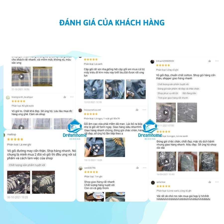 Vỏ gối nằm 50x70 cotton 100% trần bông mỏng đẹp, đanh mát, có khóa kéo tiện lợi 1 đôi, Dream bedding