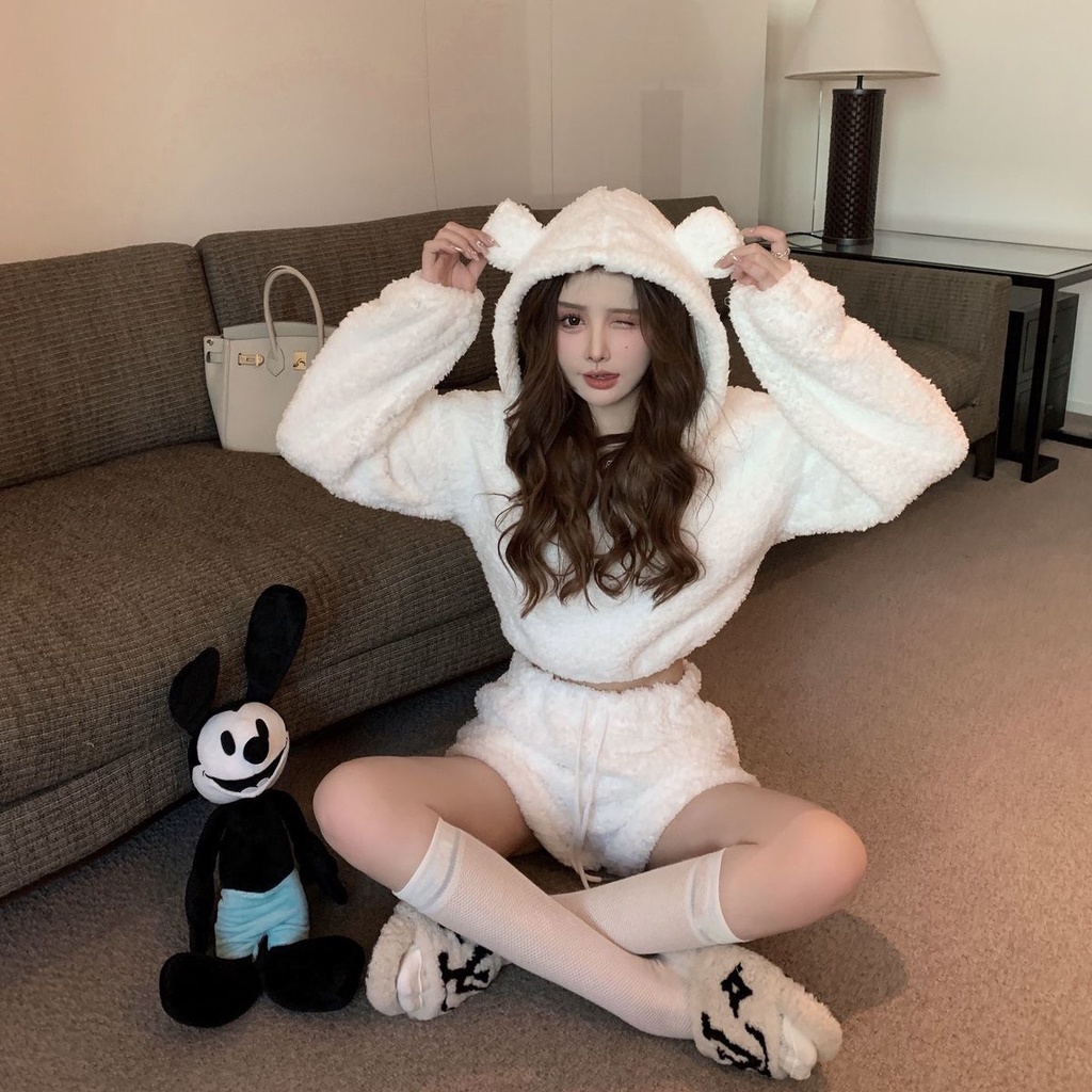 Áo Hoodie Ngắn Dáng Ôm Bằng Vải Lông Dày Lưng Cao Thời Trang Thu Đông Kiểu Mới 2022