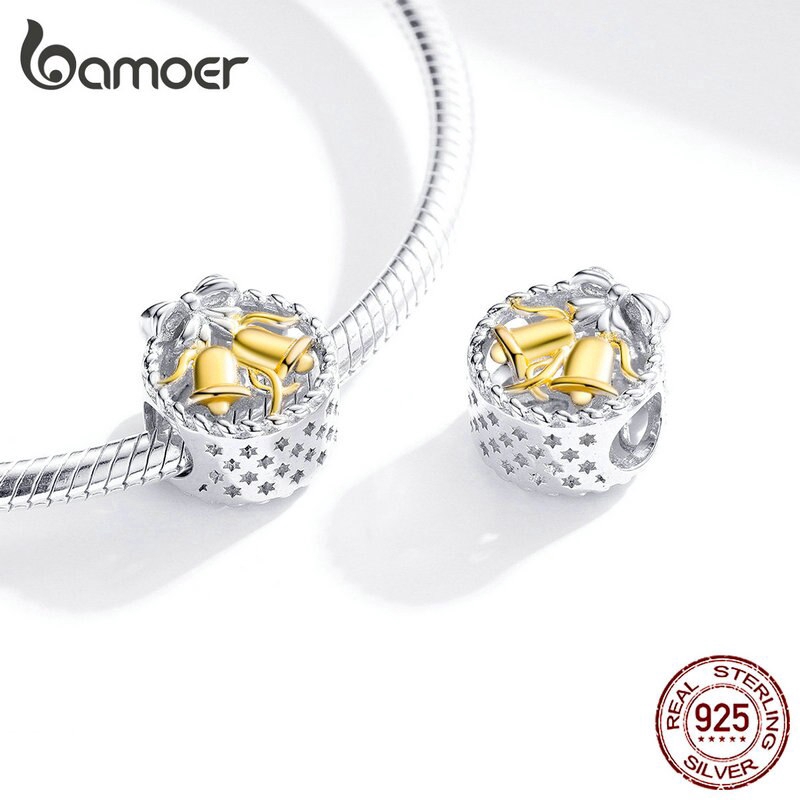 Mặt tráng sức Bamoer SCC1358 bằng bạc 925 hình chuông giáng sinh hợp thời trang DIY