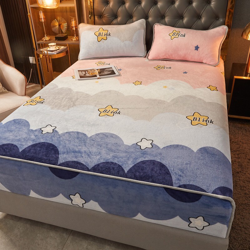 Bộ ga gối nỉ nhung sữa siêu mềm mịn sang trọng nhập khẩu cao cấp, thảm bọc đệm nỉ sữa đầy đủ kích thước 1m6 1m8 2m2 loại