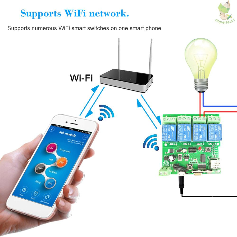 Mô Đun Công Tắc Wifi Thông Minh Ewelink 433mhz 4ch Dc 5v 12v 32v Điều Khiển Từ Xa Bằng Ứng Dụng Cho Amazon Alexa Google Home Rf433Mhz