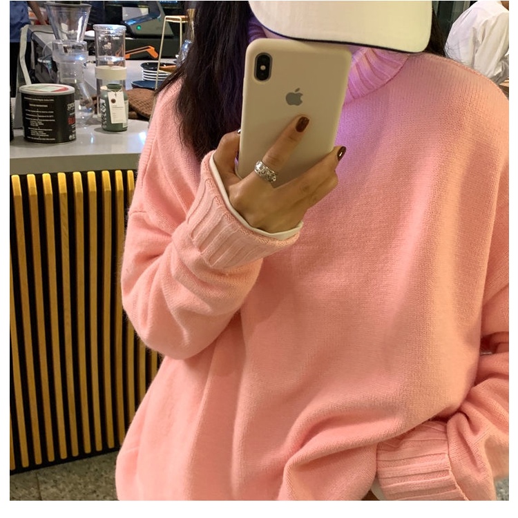 Áo Len Cổ Lọ Dáng Rộng Màu Sắc Đơn Giản Cho Nữ