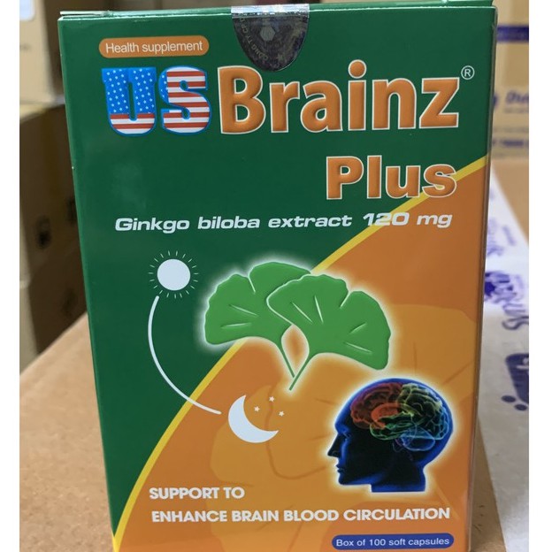 Viên Uống Bổ Não USBrainz Plus chứa ginkgo biloba giúp tăng cường tuần hoàn não - Hộp 100 Viên