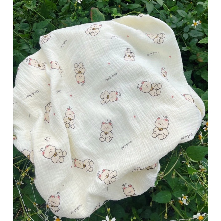 Vải xô muslin ogarnic cao cấp hình gấu cầu vồng