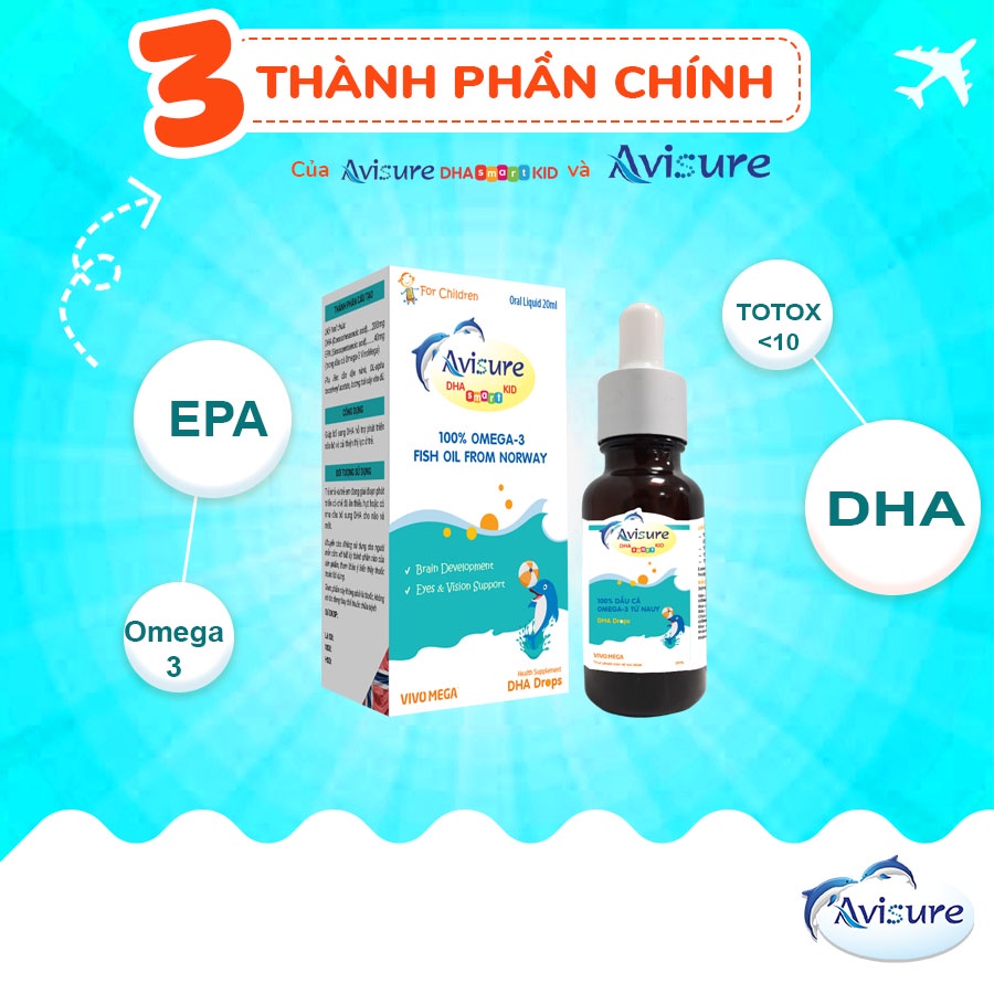 DHA cho bé Avisure DHA smart kid DHA tinh khiết từ Na Uy cho trẻ dạng nhỏ giọt 20ml