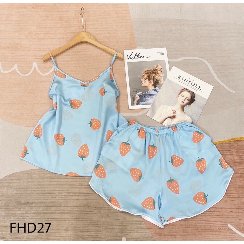 [MÃ MOONI227 GIẢM 10K + FREESHIP EXTRA] Đồ ngủ bộ mặc nhà Lụa Satin 2 dây hoạ tiết trẻ trung | BigBuy360 - bigbuy360.vn