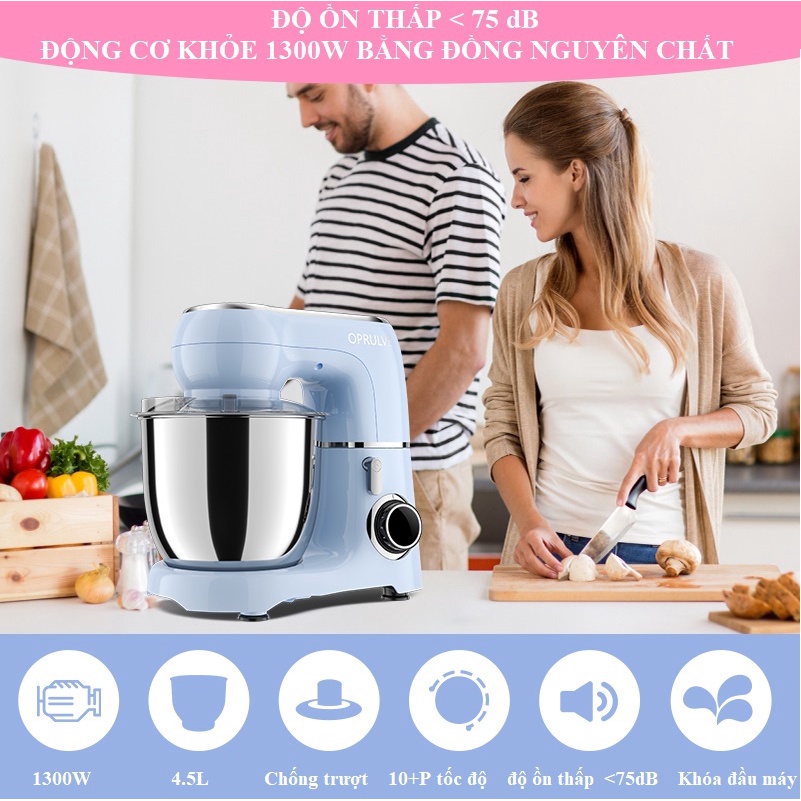 Máy nhào bột OPRULVE 4.5L 1300W - Hàng chính hãng Malaysia - đánh được 1 kg bột khô Casa