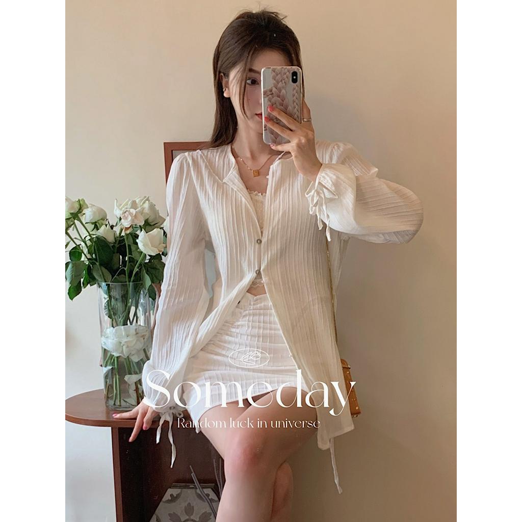 60787 Bộ Áo Sơ Mi Dài Tay Hai Mảnh Phù Hợp Với Váy Nữ