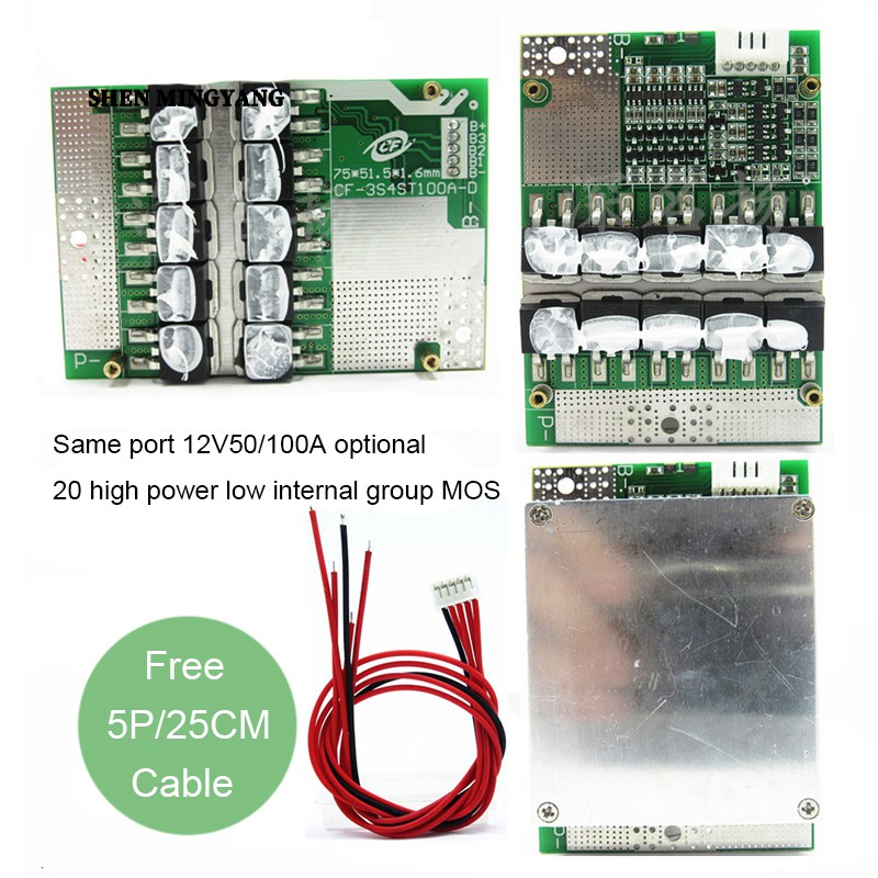 Bảng bảo vệ pin 4S 12V 100A Xả cùng một cổng với Bảng bảo vệ cân bằng 3.2V Lifepo4 BMS