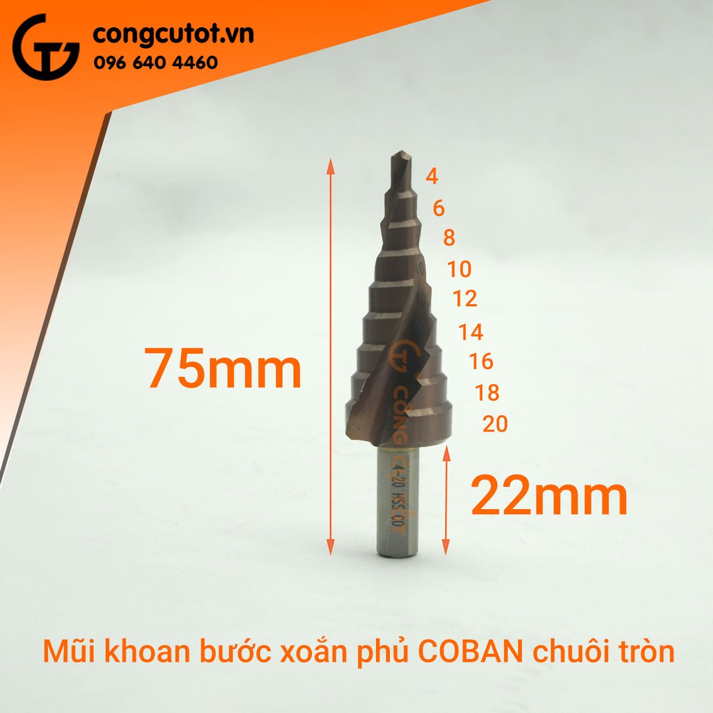 Mũi khoan bước xoắn thép gió M35 chuôi tròn vát phủ Coban