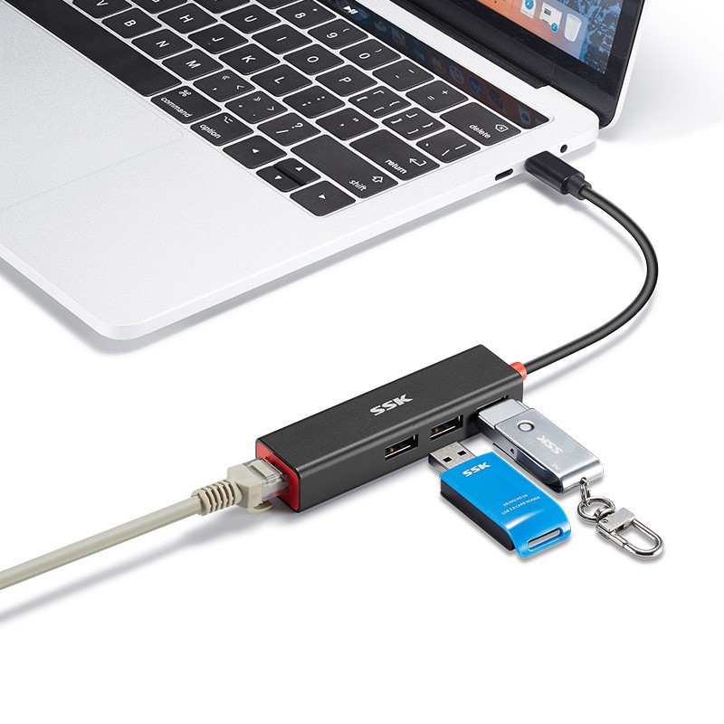 CÁP CHIA TÍN HIỆU TỪ USB TYPE C 3.1 SANG 1 CỔNG LAN RJ45 GIGABYTE + 3 CỔNG USB 3.0 SSK SHU C535