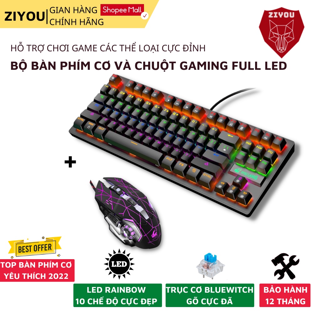 Bộ Phím Và Chuột Gaming ZIYOU Bàn Phím Cơ Cao Cấp, Trục Cơ Blueswitch Siêu Hot, Chiến Game Cực Đã, K2 +V5