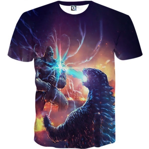 Áo Thun Tay Ngắn In Họa Tiết Hoạt Hình Godzilla 3D Thời Trang Cho Bé Trai