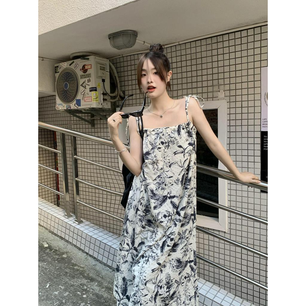 Đầm Hai Dây Xếp Ly In Họa Tiết Hoa Phong Cách vintage Hợp Thời Trang Hè