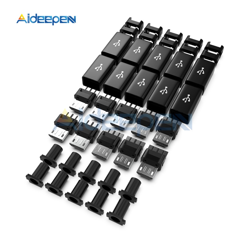 Set 10 Đầu Nối Dây Cáp Cổng Micro USB DIY Kèm Hộp Đựng Màu Đen DIY