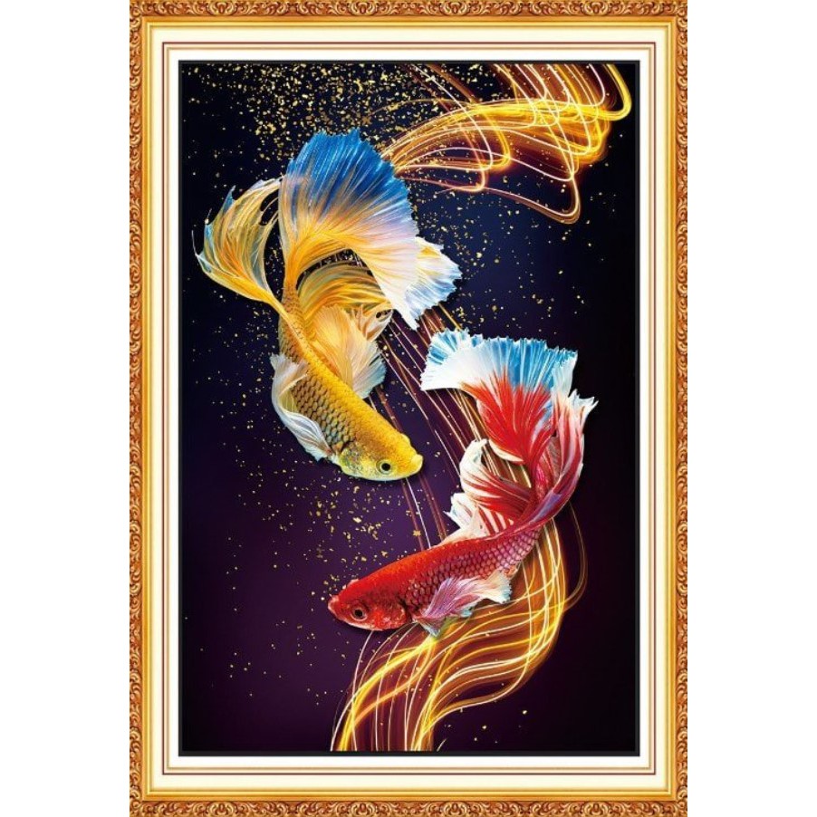 TRANH ĐÍNH ĐÁ ĐÔI CÁ , VŨ ĐIỆU CÁ Y8332 (60X100) Y8333 (80X150)