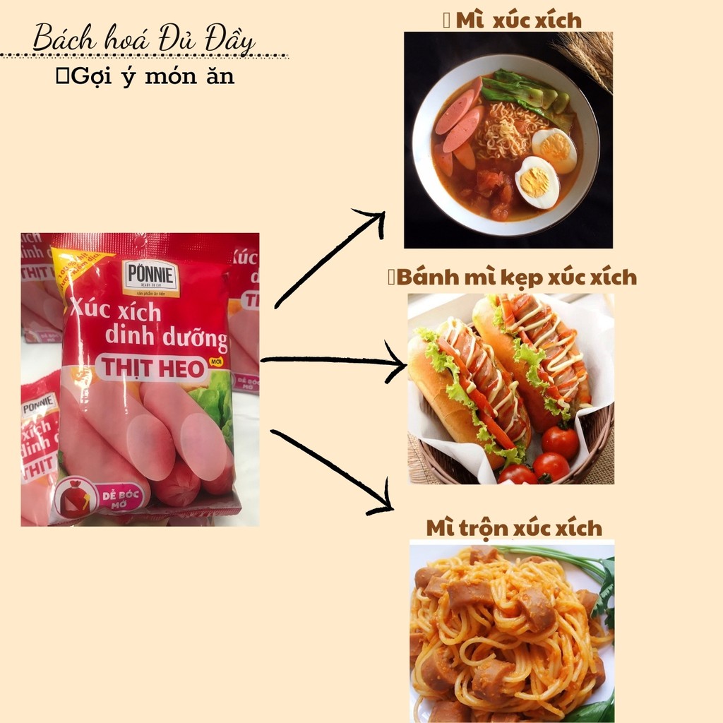 Xúc xích heo Ponnie 88% thịt loại mới, xúc xích dinh dưỡng Ponnie ngon cực kì, ăn là ghiền