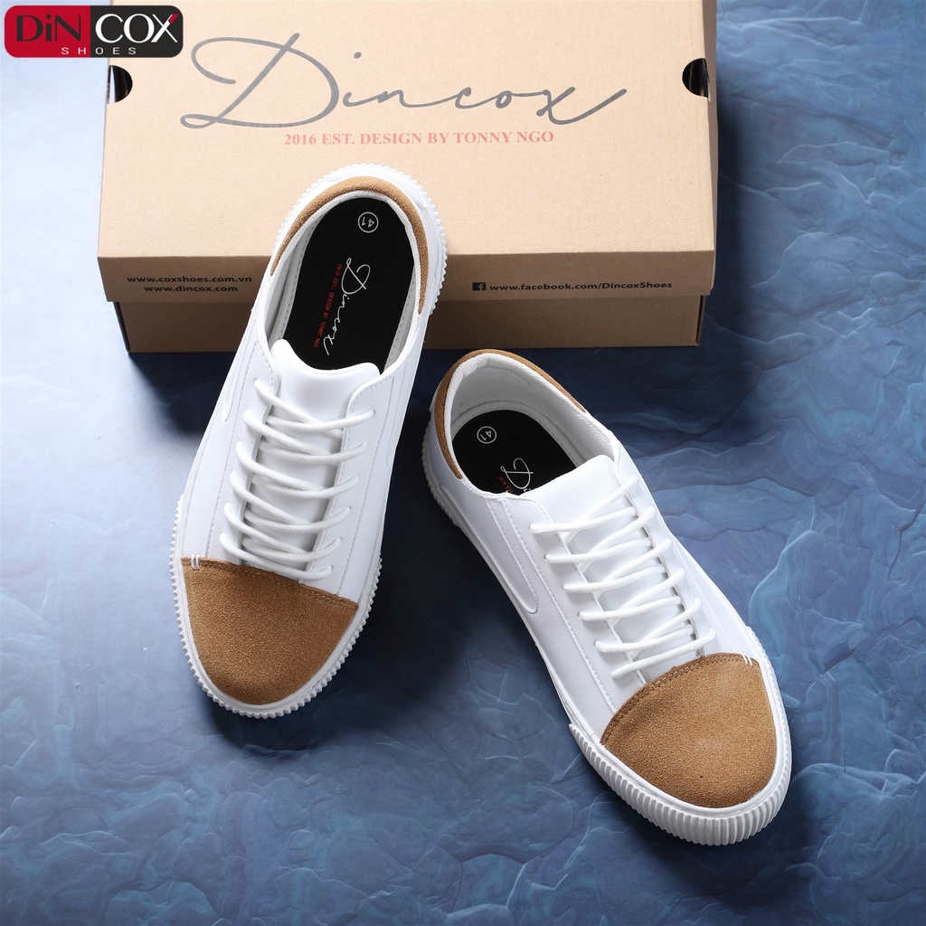 Giày Sneaker Da Nam DINCOX D07 Tinh Tế Hiện Đại White/Tan