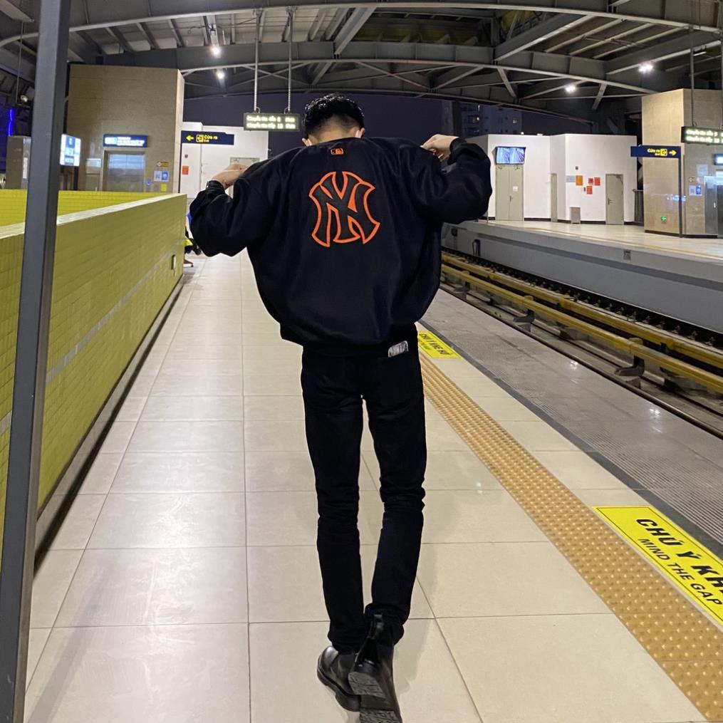 Áo varsity jacket NY M.L.B vải dạ dày dặn,Áo khoác bomber dạ form rộng nam nữ Gonz