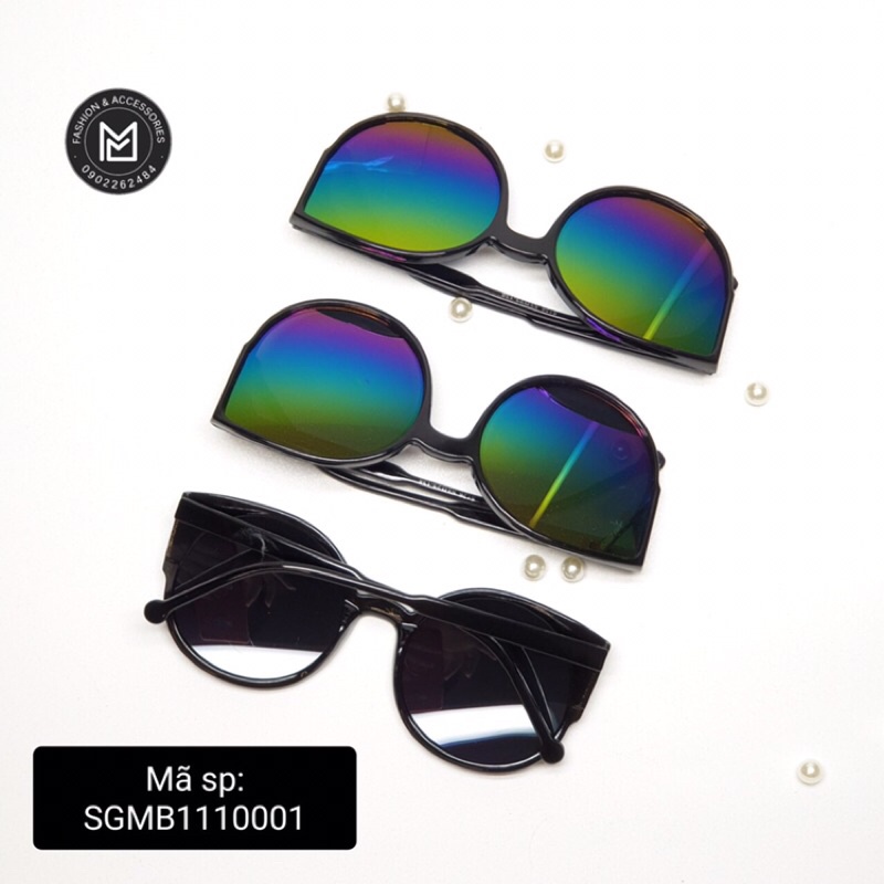 Kính SHEIN Đen Gọng Mắt Mèo Tròn Tráng Gương Ánh Xanh SGMB1110001