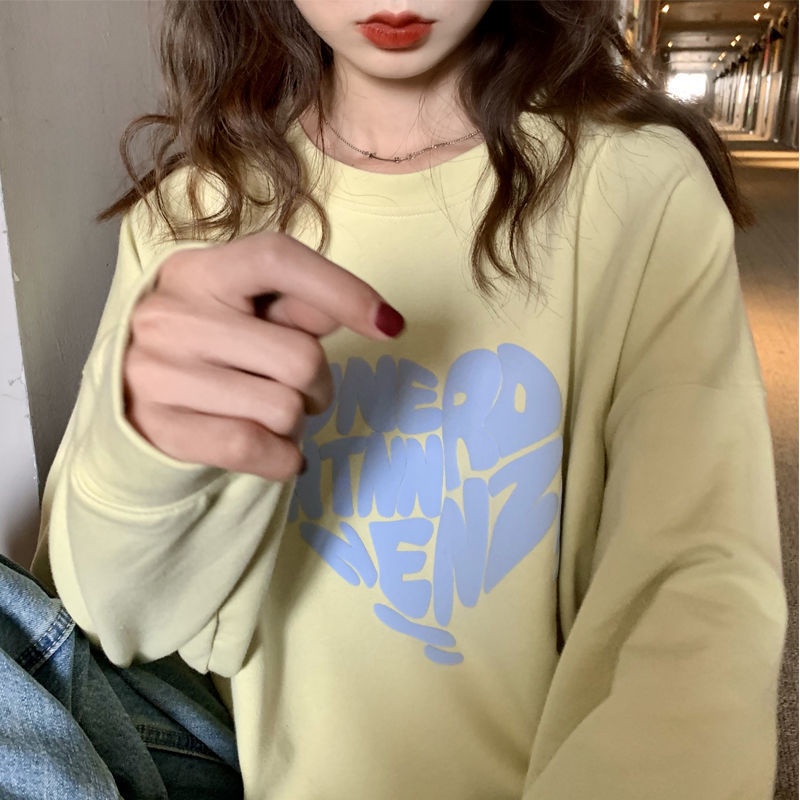 Áo Khoác Sweater Cổ Tròn Tay Dài Dáng Rộng In Hình Trái Tim Kiểu Vintage Hàn Quốc Thời Trang 2022