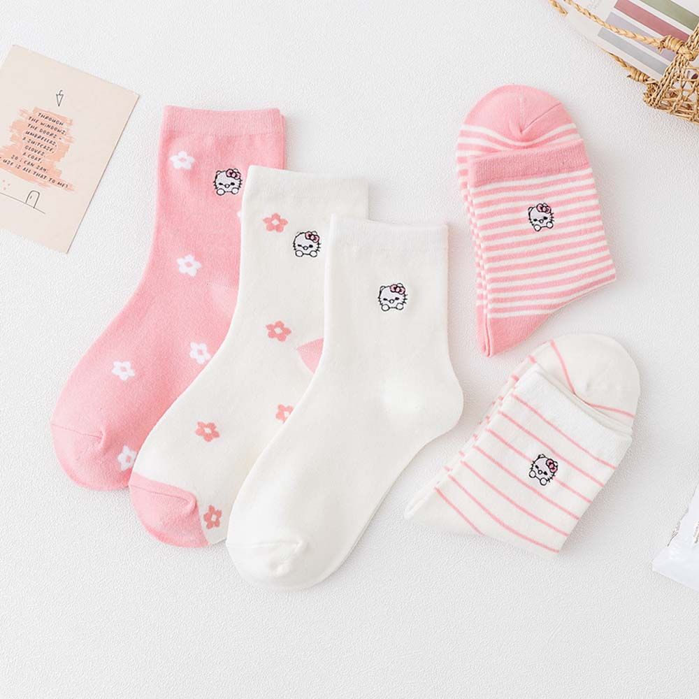 Đôi vớ cotton thoáng khí in hình mèo Hello Kitty dễ thương dành cho nữ