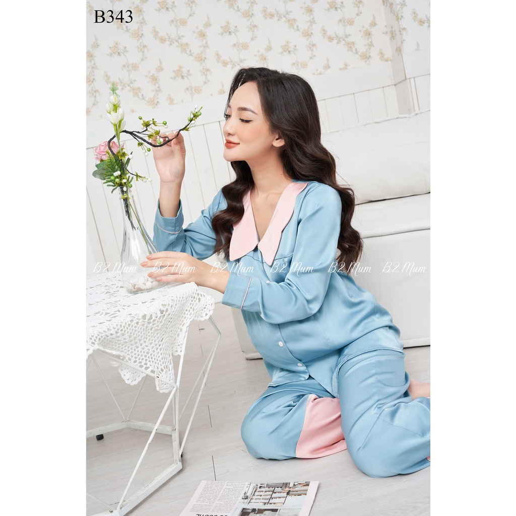 Bộ bầu và sau sinh chất  lụa ngọc trai phối cổ lượn B343  B2 Mum