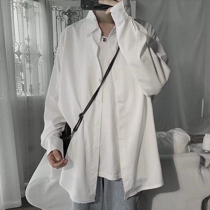 Áo Sơ Mi Lụa Mỏng Tay Dài Màu Trơn Dáng Rộng Thời Trang Xuân Hè Cho Nam Giới Size S-2XL