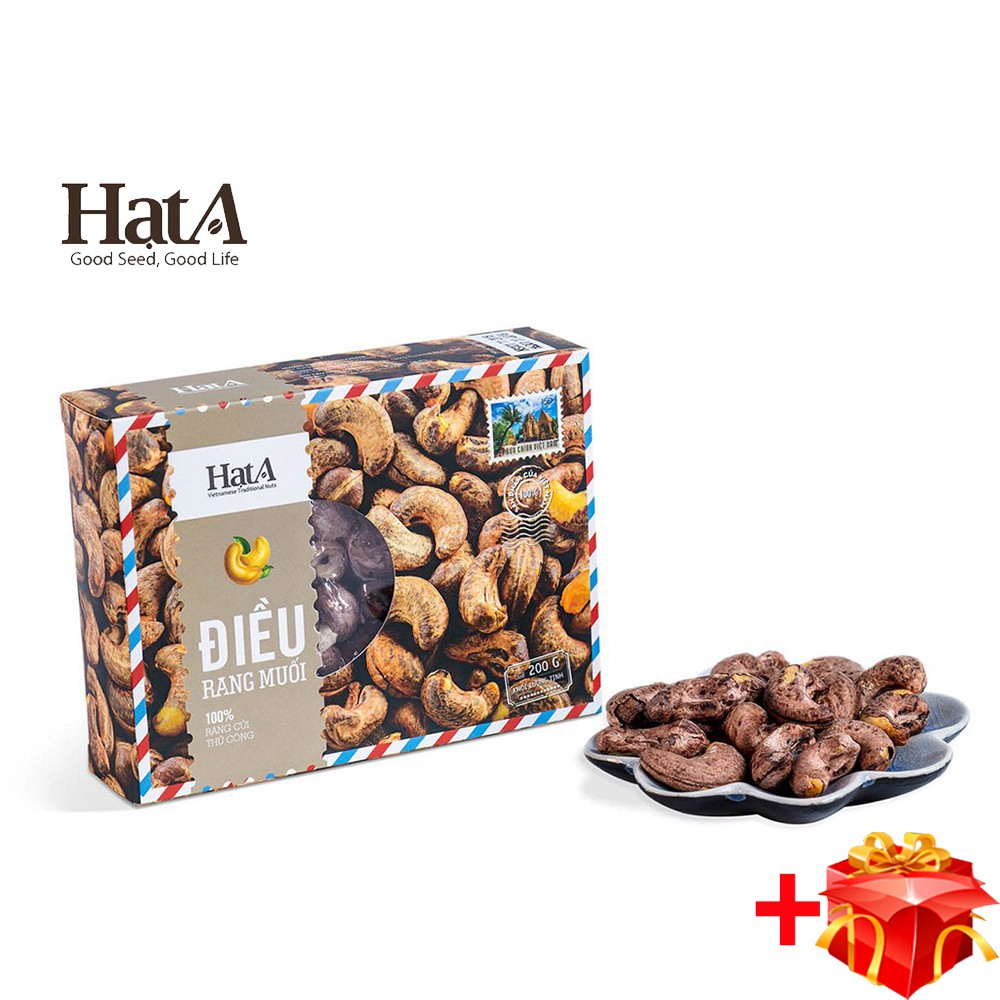 Hạt điều vỏ lụa rang muối Hạt A Cafe rang củi thủ công nguyên vị hộp 200gr | BigBuy360 - bigbuy360.vn
