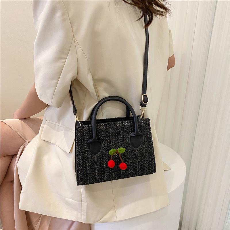 Túi Xách JASMIN NOIR Nữ Đan Rơm Đính Quả Cherry Dễ Thương