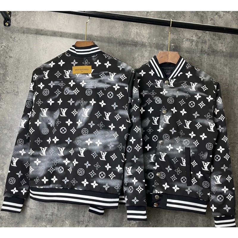Áo khoác bomber thời trang đơn đôi có hoạ tiết in logo lv, Áo khoác thu đông phong cách giới trẻ btshop từ s đến xl
