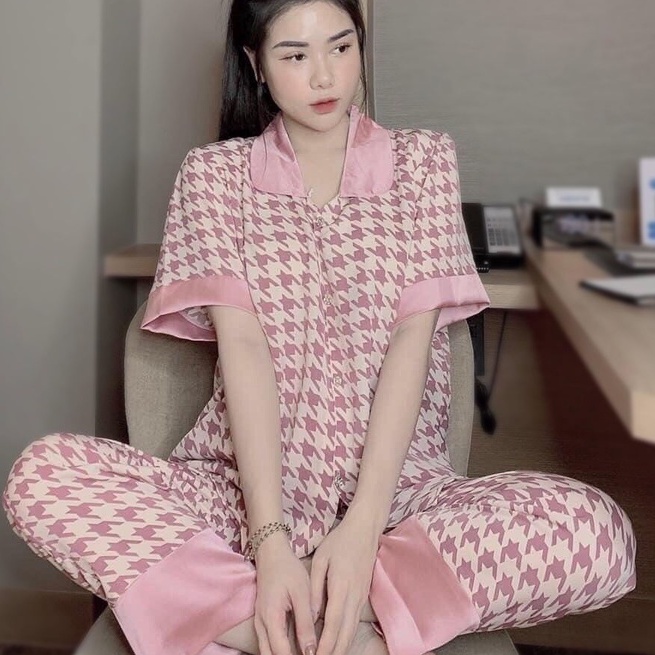 Đồ bộ pijama, đồ bộ mặc nhà quần dài tay cộc cổ sen hoa văn cute đáng yêu vật liệu kate cao cấp mẫu hót 2022 WARE