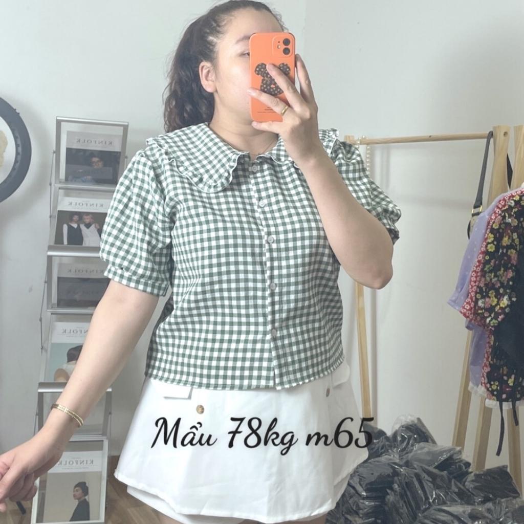 Áo sơ mi caro bigsize nữ cài nút vải kate xốp mát mẻ AK2