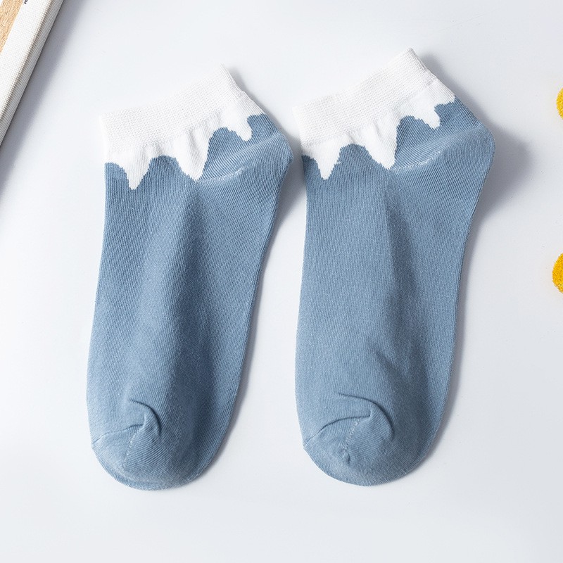 Tất nữ cổ ngắn họa tiết solid blue chất liệu cotton siêu mềm - T01