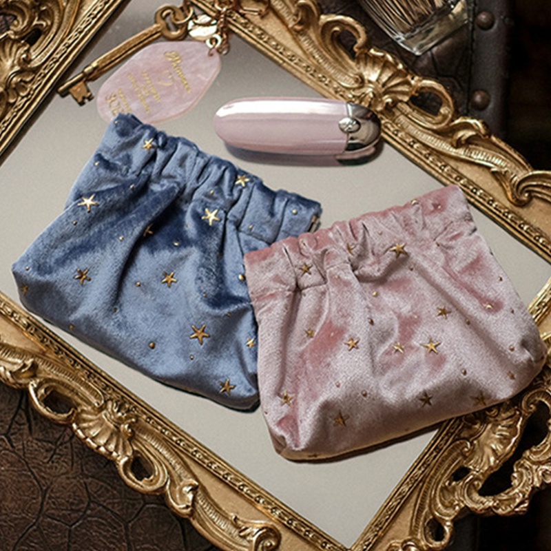 Túi Đựng Mỹ Phẩm Son Môi Mini Bằng Vải Nhung Họa Tiết Ngôi Sao Dùng Khi Đi Du Lịch Ốp