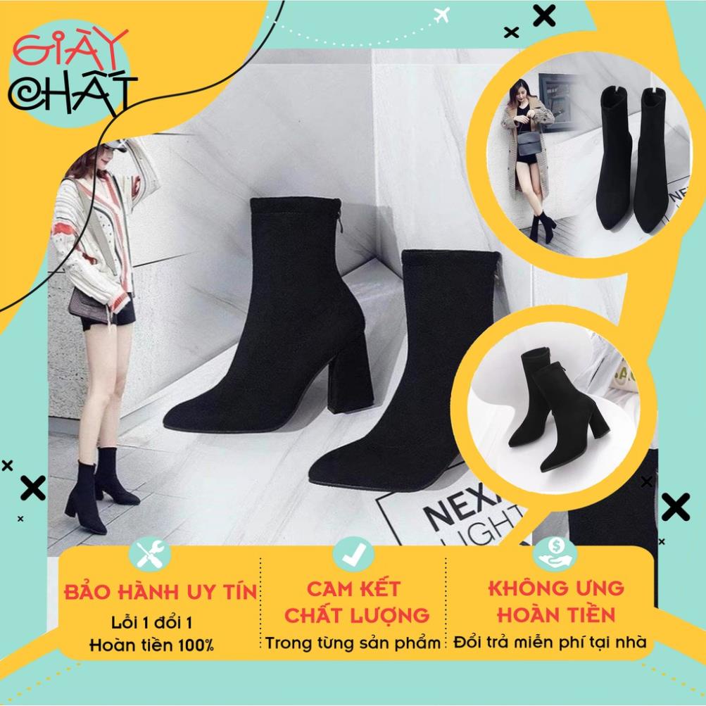 Giày Bốt Nữ Da Lộn Cao Cấp Hót Trends, Bốt nữ cổ cao gót vuông 7cm HÀNG SIÊU HOT - KÈM ẢNH THẬT 🚼