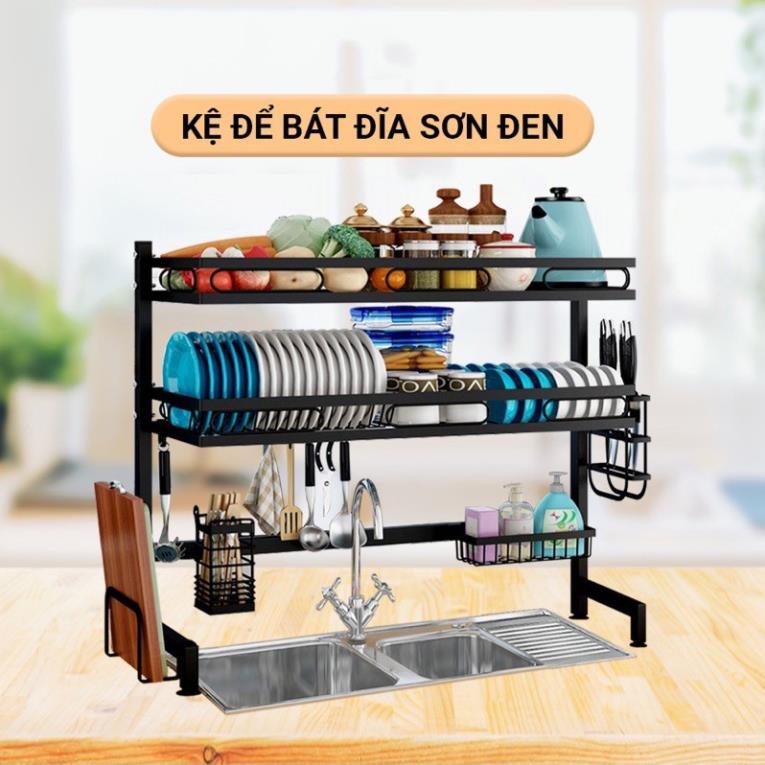 Kệ Chén Bát Thông Minh - Trạn Bát Đĩa Dài 125cm VIE FURNITURE Sơn Đen Tĩnh Điện Cao Cấp Cực Tiện Ích
