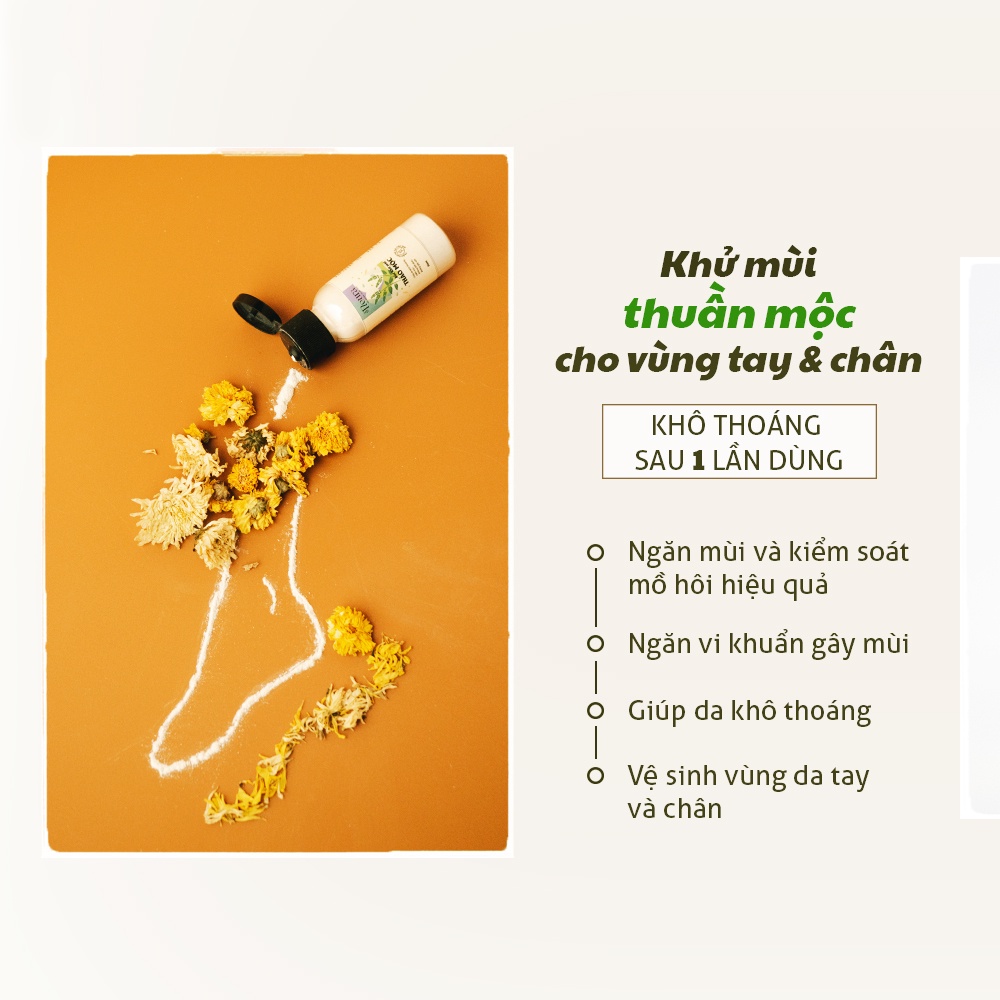 Bột Khử Mùi Hôi Nách Thảo Mộc The Fleura Thấm Hút Mồ Hôi Nách và Mùi Hôi Chân An Toàn Hiệu Quả Êm Dịu Cho Da